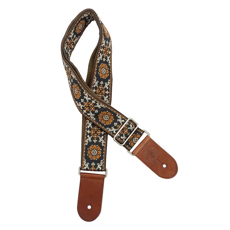 GST‑1180‑2 – Sangle Traditional Deluxe Series (Jacquard 2″, Marron/Or) - Gaucho